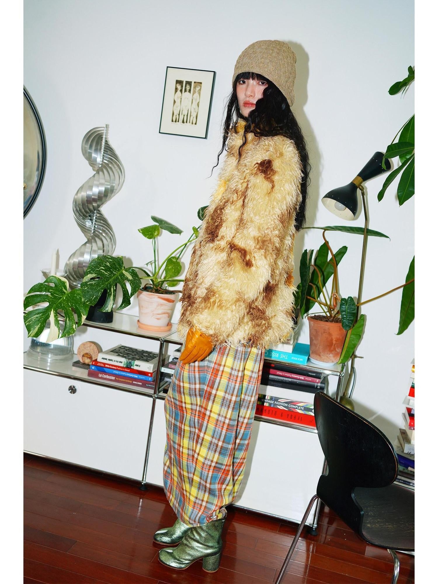badtaste Dark Western Vintage Stand Collar Cropped Button Women's Plush Faux Fur Coats