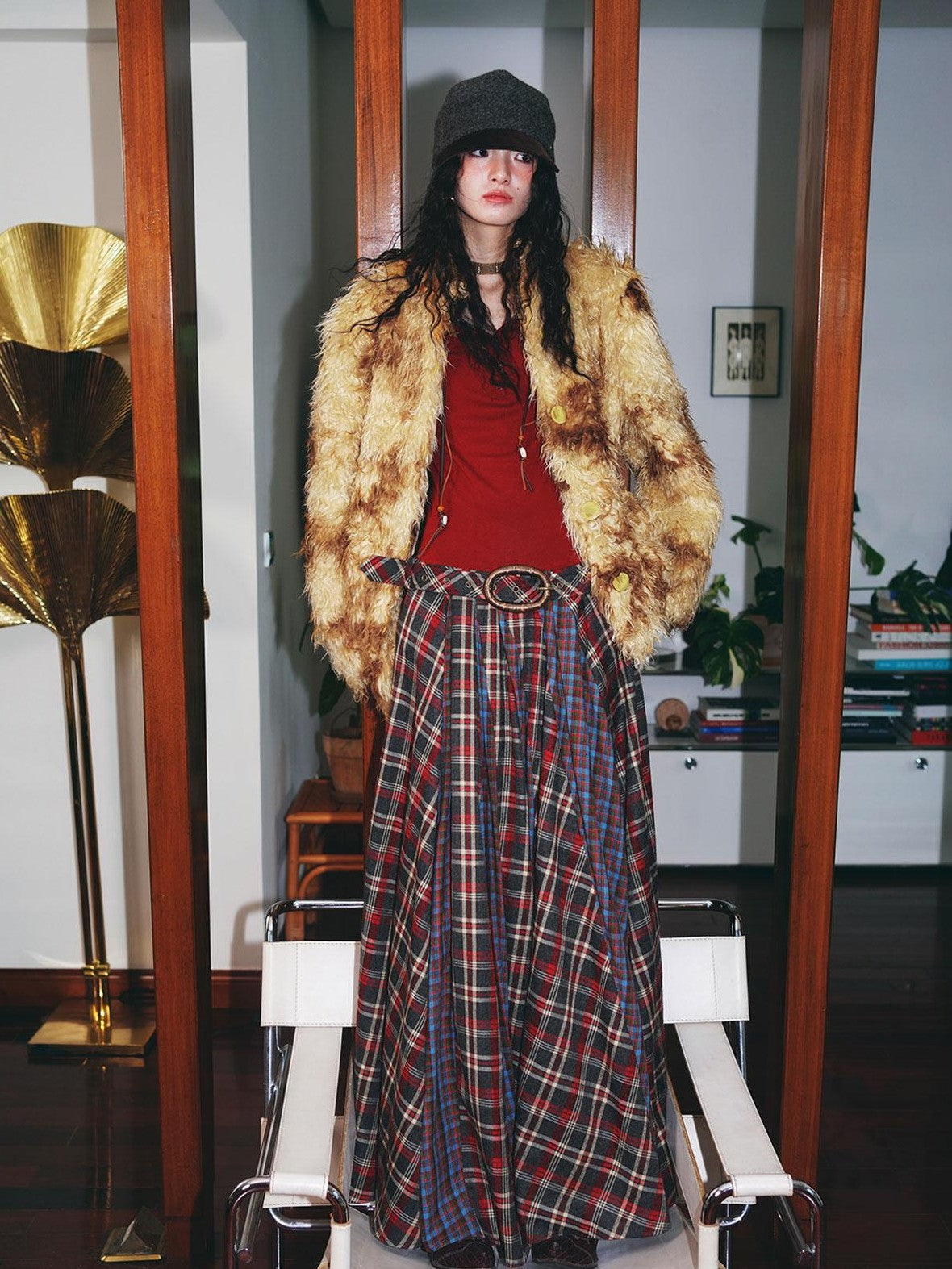 badtaste Dark Western Vintage Stand Collar Cropped Button Women's Plush Faux Fur Coats