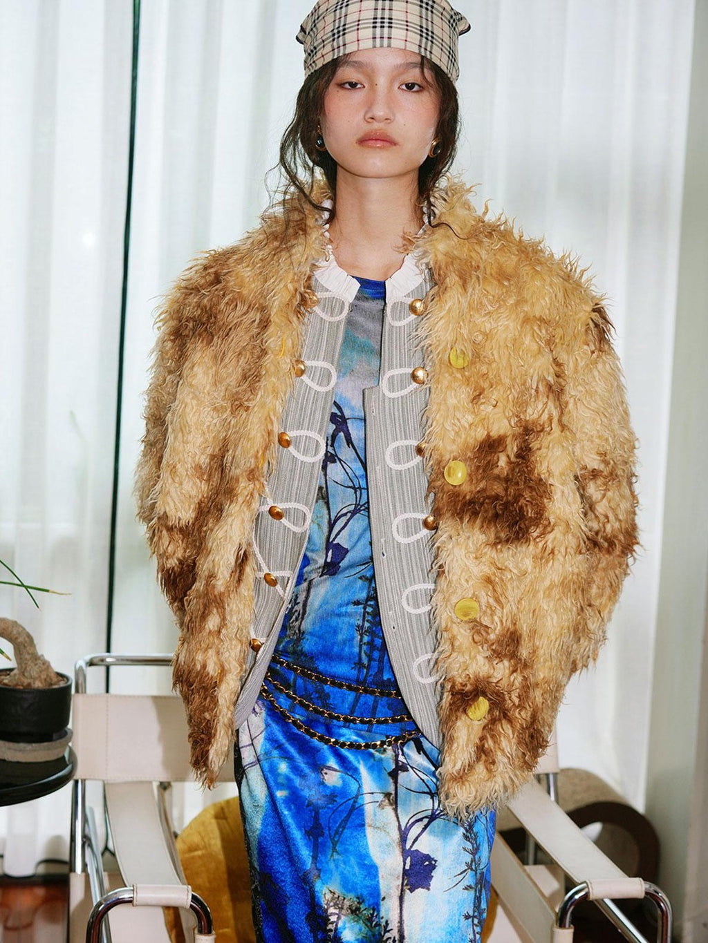 badtaste Dark Western Vintage Stand Collar Cropped Button Women's Plush Faux Fur Coats