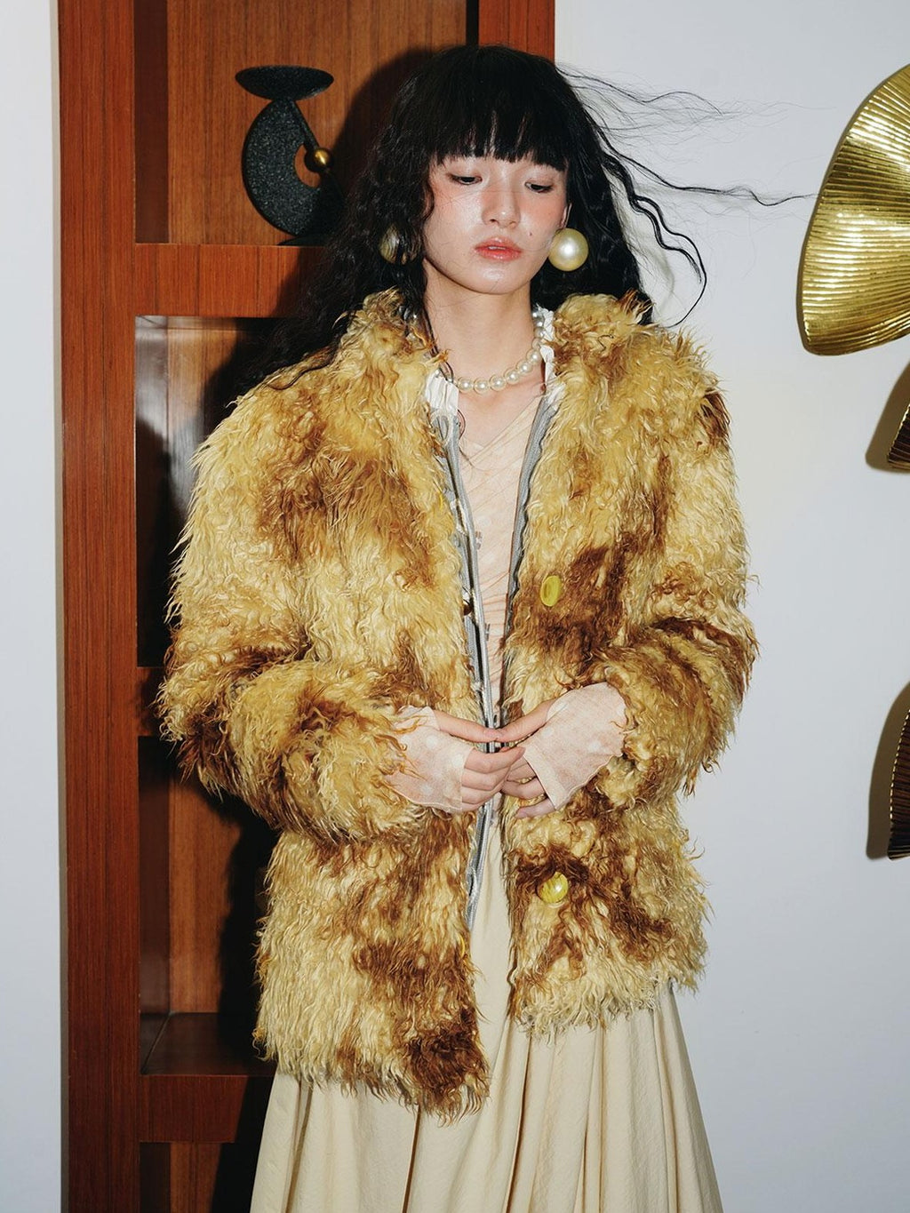 badtaste Dark Western Vintage Stand Collar Cropped Button Women's Plush Faux Fur Coats