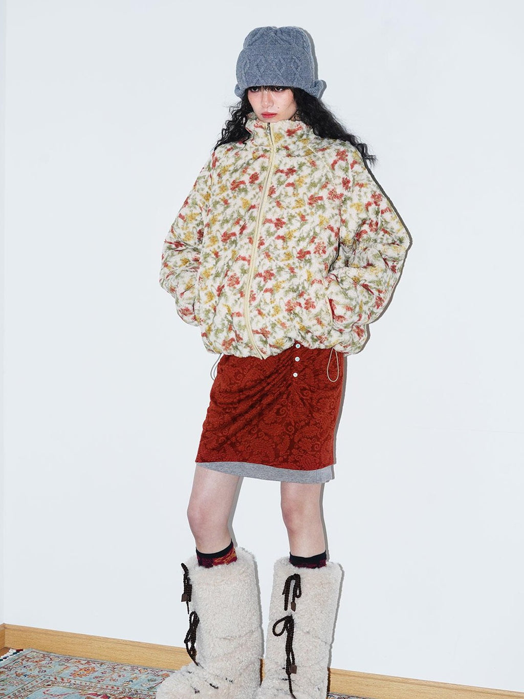 badtaste Deep Wine Red Reversible Fair Isle Western Women's Lamb Fleece Fleece Jackets