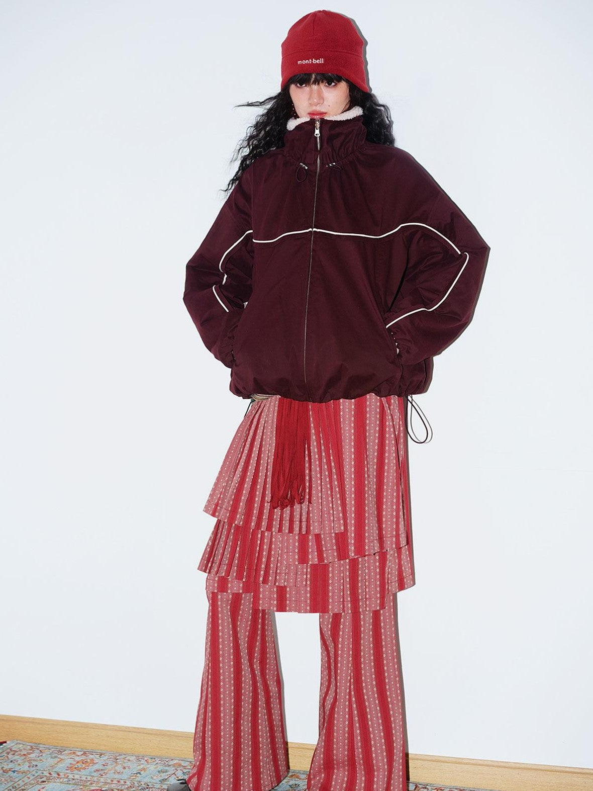 badtaste Deep Wine Red Reversible Fair Isle Western Women's Lamb Fleece Fleece Jackets