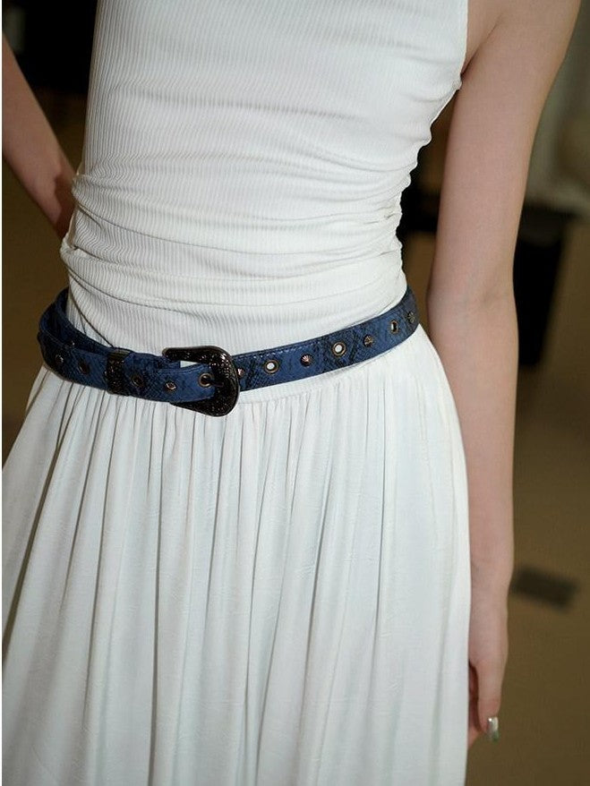 Edgy Western Niche Design Women's Pu Versatile Cool Blue Apricot Belts