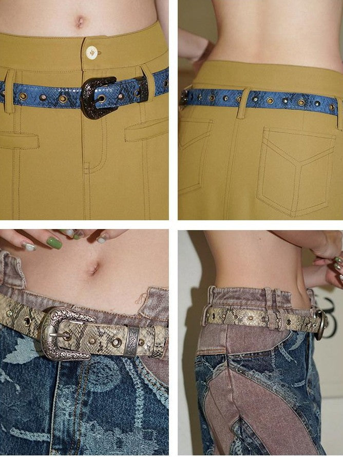 Edgy Western Niche Design Women's Pu Versatile Cool Blue Apricot Belts