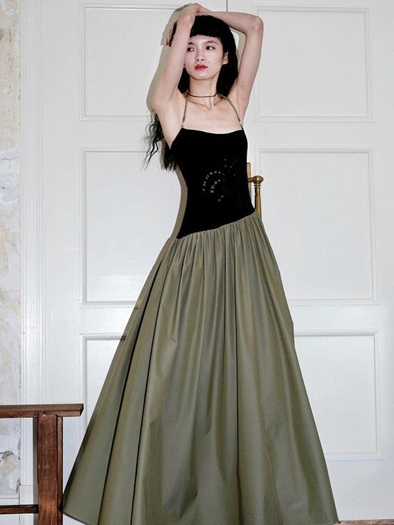 badtaste Embroidered Burnout Patchwork New Chinese Style Women's Slim Slip Maxi Dresses