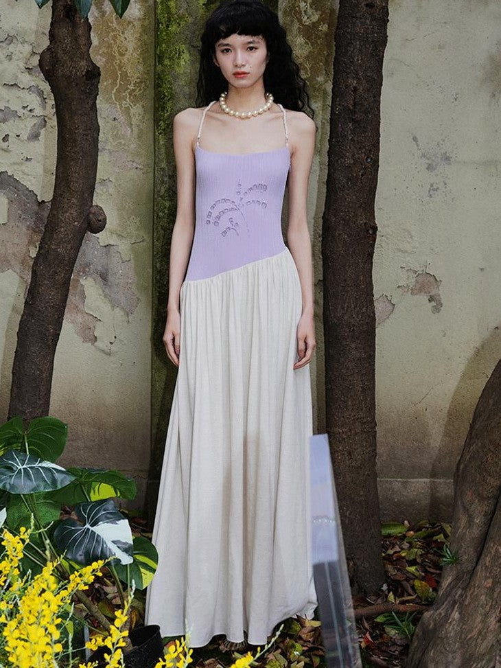 badtaste Embroidered Burnout Patchwork New Chinese Style Women's Slim Slip Maxi Dresses