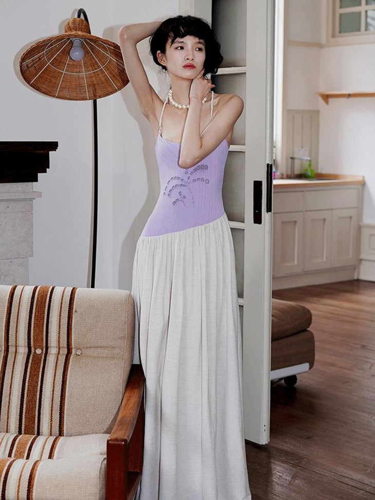 badtaste Embroidered Burnout Patchwork New Chinese Style Women's Slim Slip Maxi Dresses