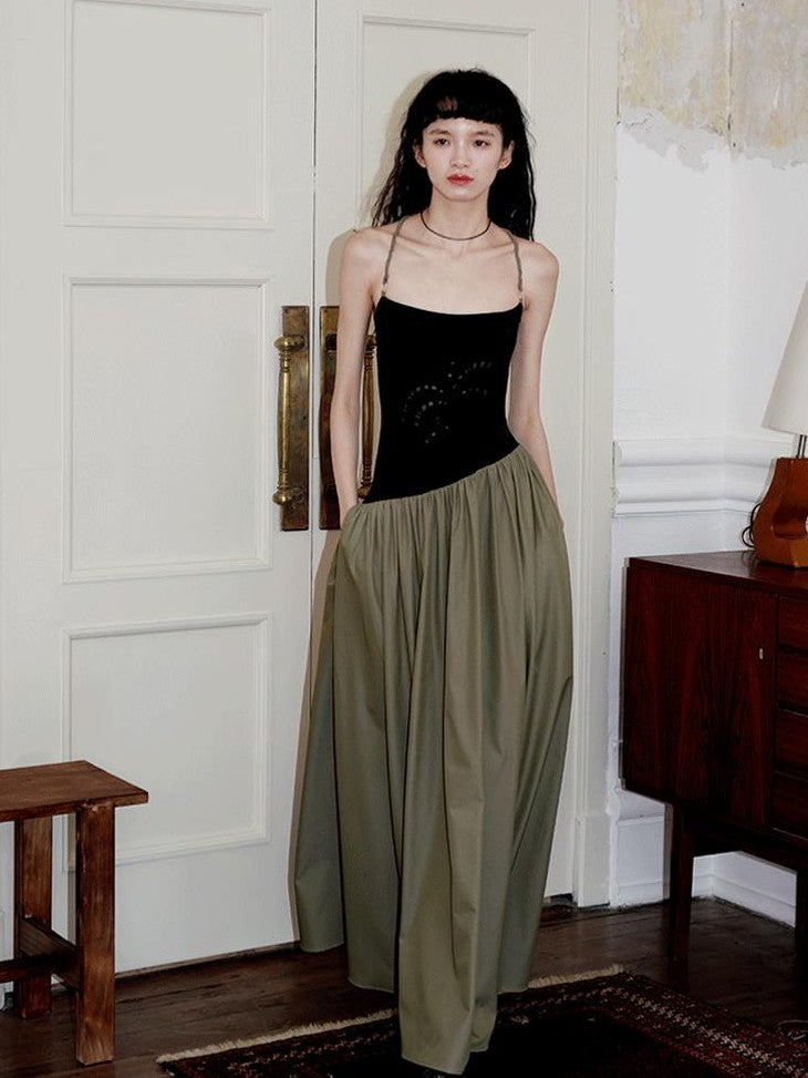 badtaste Embroidered Burnout Patchwork New Chinese Style Women's Slim Slip Maxi Dresses