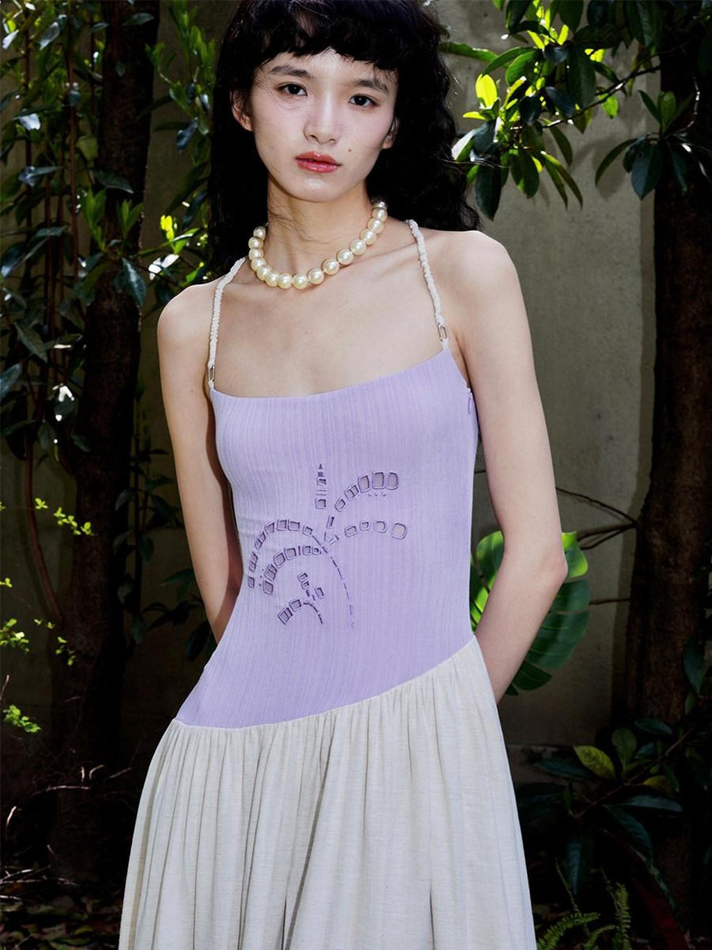 badtaste Embroidered Burnout Patchwork New Chinese Style Women's Slim Slip Maxi Dresses