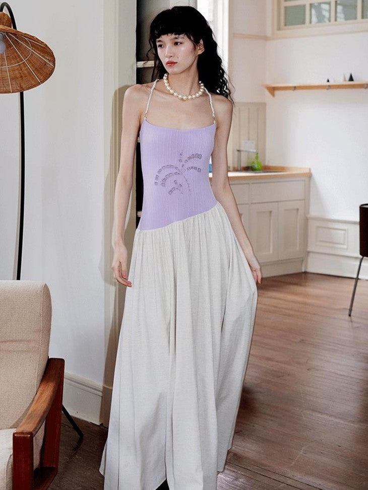 badtaste Embroidered Burnout Patchwork New Chinese Style Women's Slim Slip Maxi Dresses