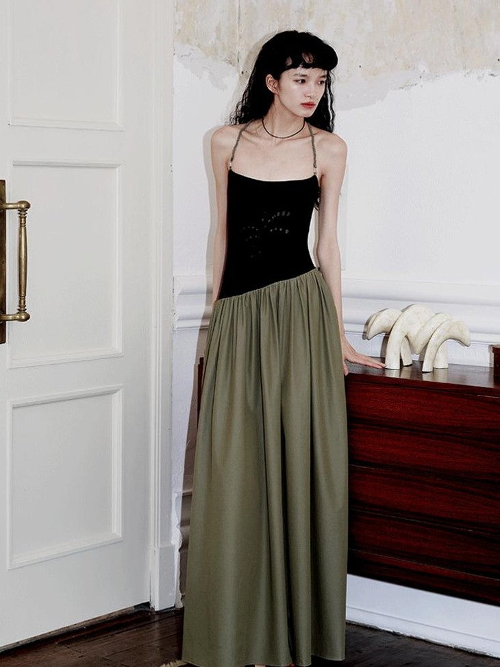 badtaste Embroidered Burnout Patchwork New Chinese Style Women's Slim Slip Maxi Dresses