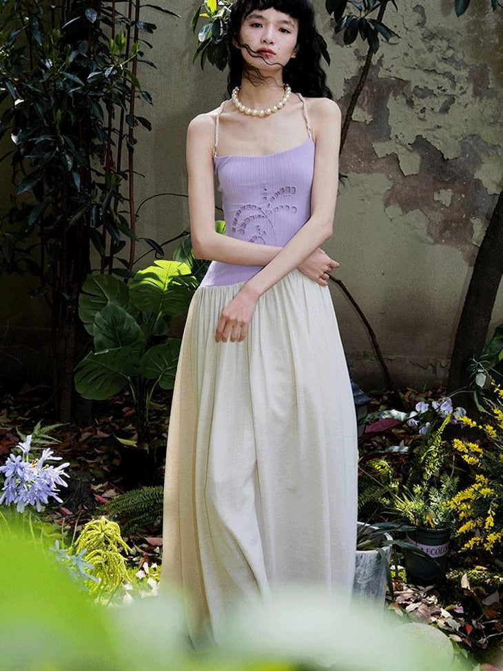 badtaste Embroidered Burnout Patchwork New Chinese Style Women's Slim Slip Maxi Dresses