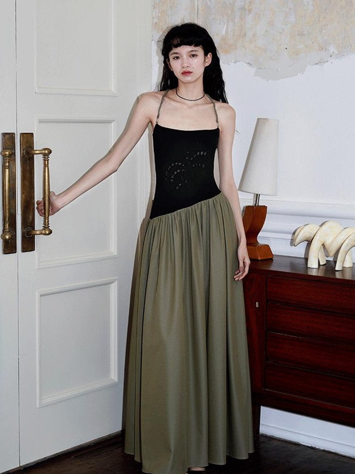 badtaste Embroidered Burnout Patchwork New Chinese Style Women's Slim Slip Maxi Dresses