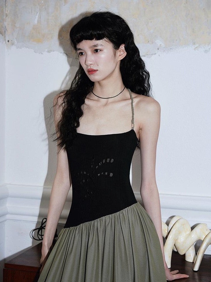 badtaste Embroidered Burnout Patchwork New Chinese Style Women's Slim Slip Maxi Dresses