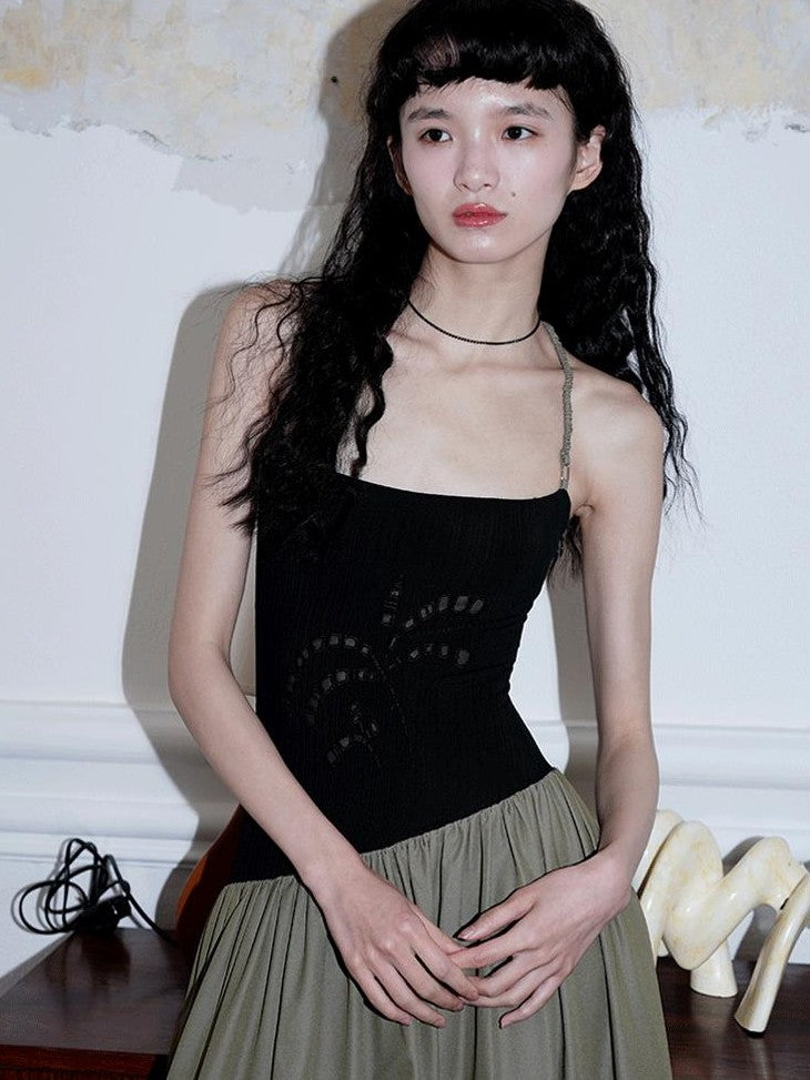 badtaste Embroidered Burnout Patchwork New Chinese Style Women's Slim Slip Maxi Dresses