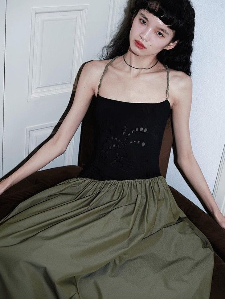 badtaste Embroidered Burnout Patchwork New Chinese Style Women's Slim Slip Maxi Dresses