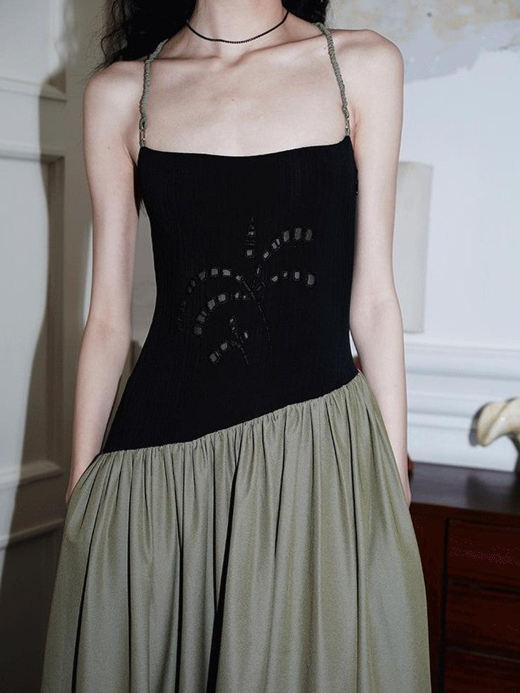 badtaste Embroidered Burnout Patchwork New Chinese Style Women's Slim Slip Maxi Dresses