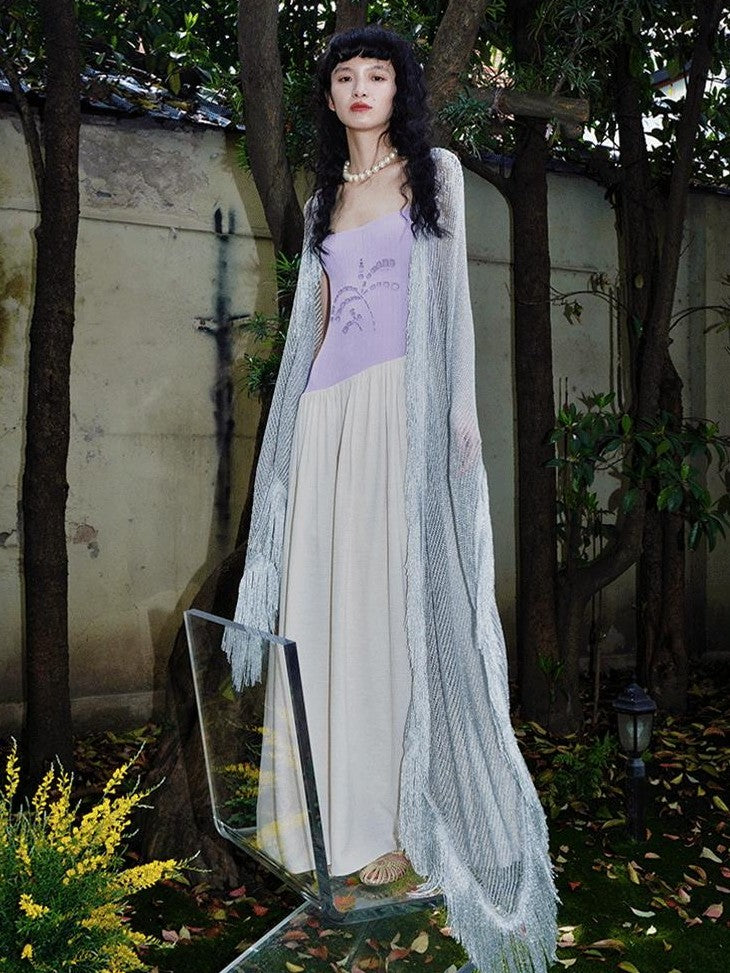 badtaste Embroidered Burnout Patchwork New Chinese Style Women's Slim Slip Maxi Dresses