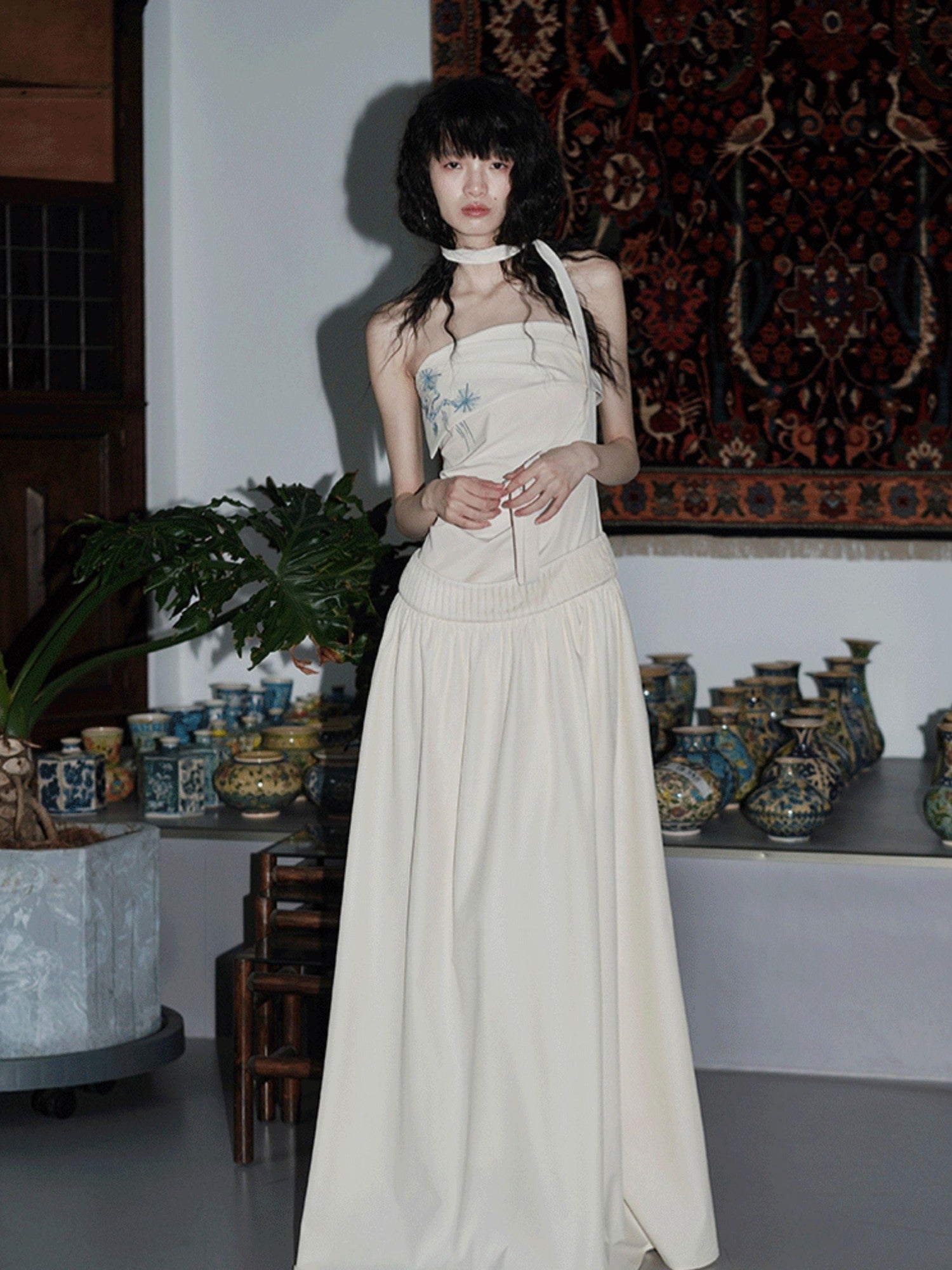 badtaste Embroidered New Chinese Faux Two Piece Women's Strapless Maxi Dresses