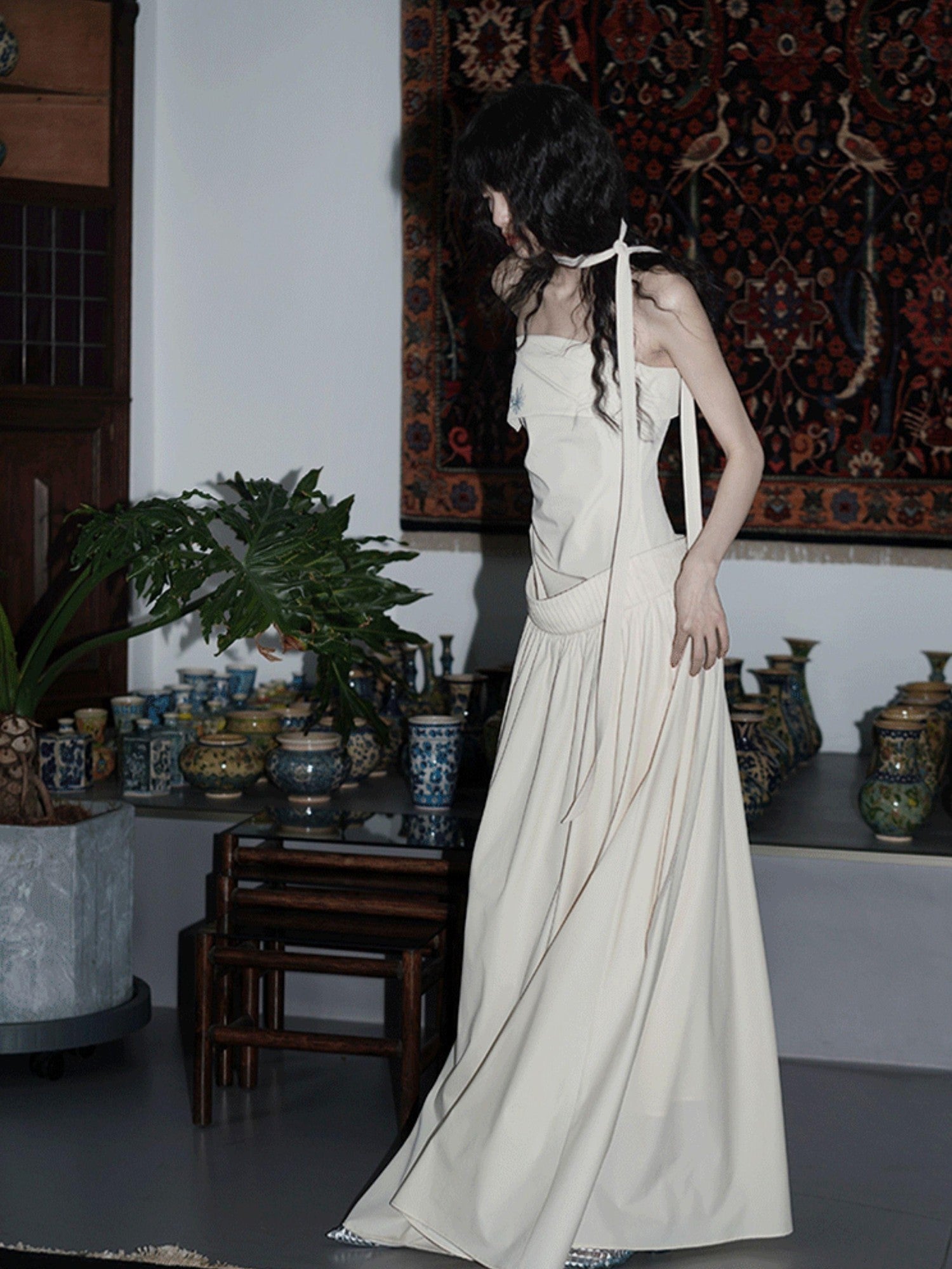 badtaste Embroidered New Chinese Faux Two Piece Women's Strapless Maxi Dresses