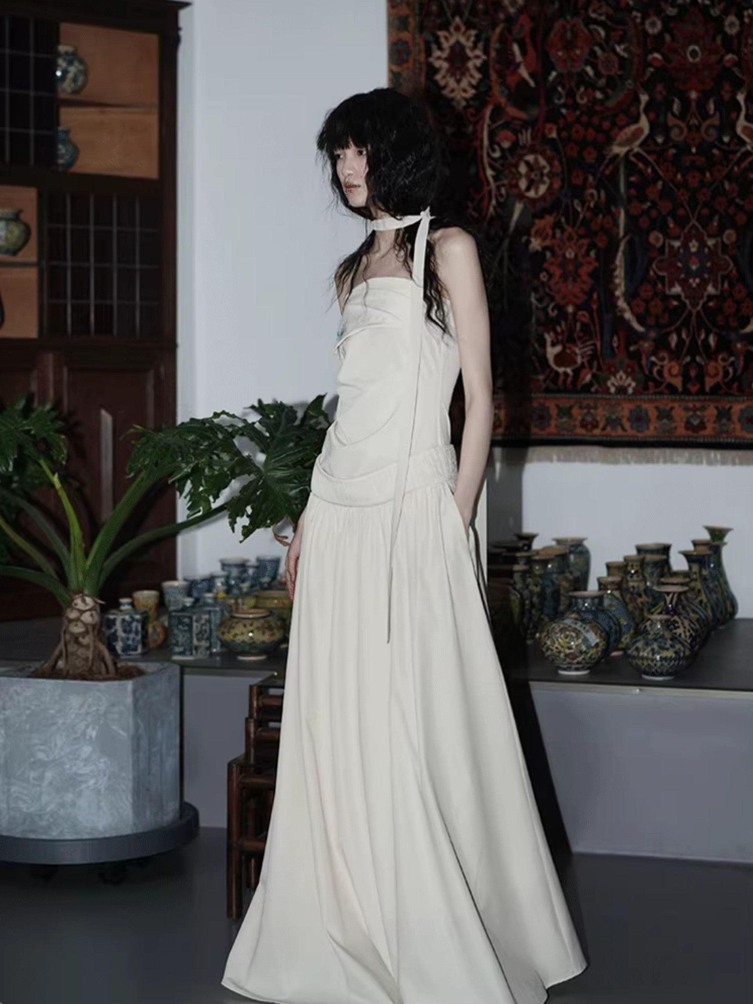 badtaste Embroidered New Chinese Faux Two Piece Women's Strapless Maxi Dresses