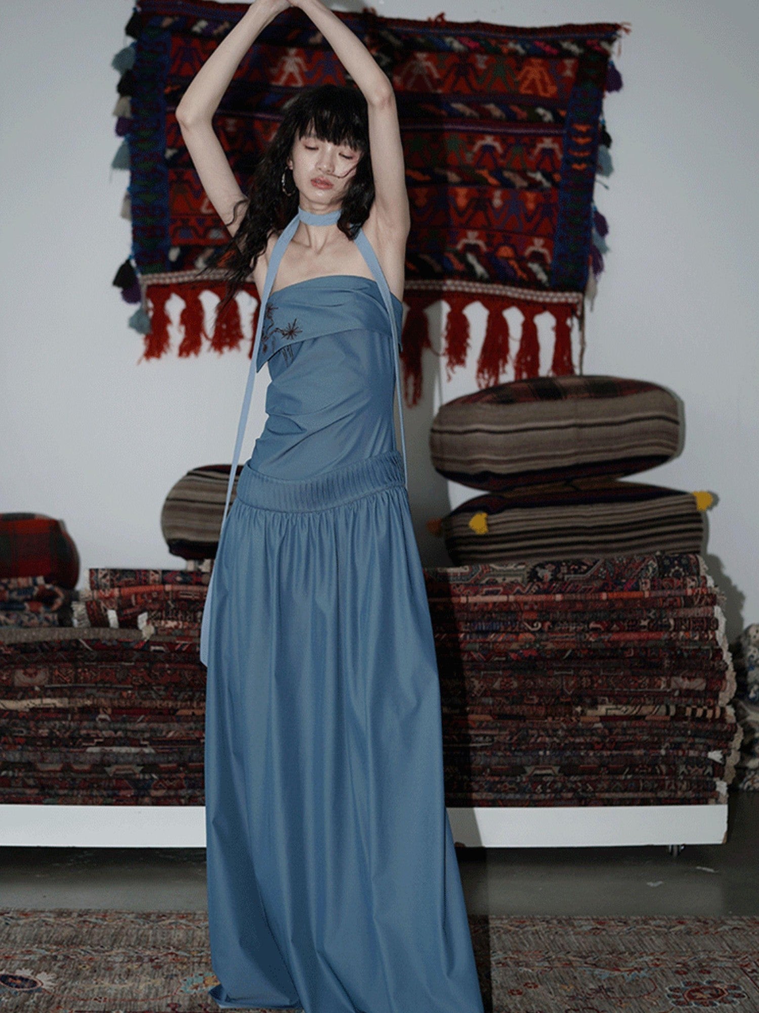 badtaste Embroidered New Chinese Faux Two Piece Women's Strapless Maxi Dresses