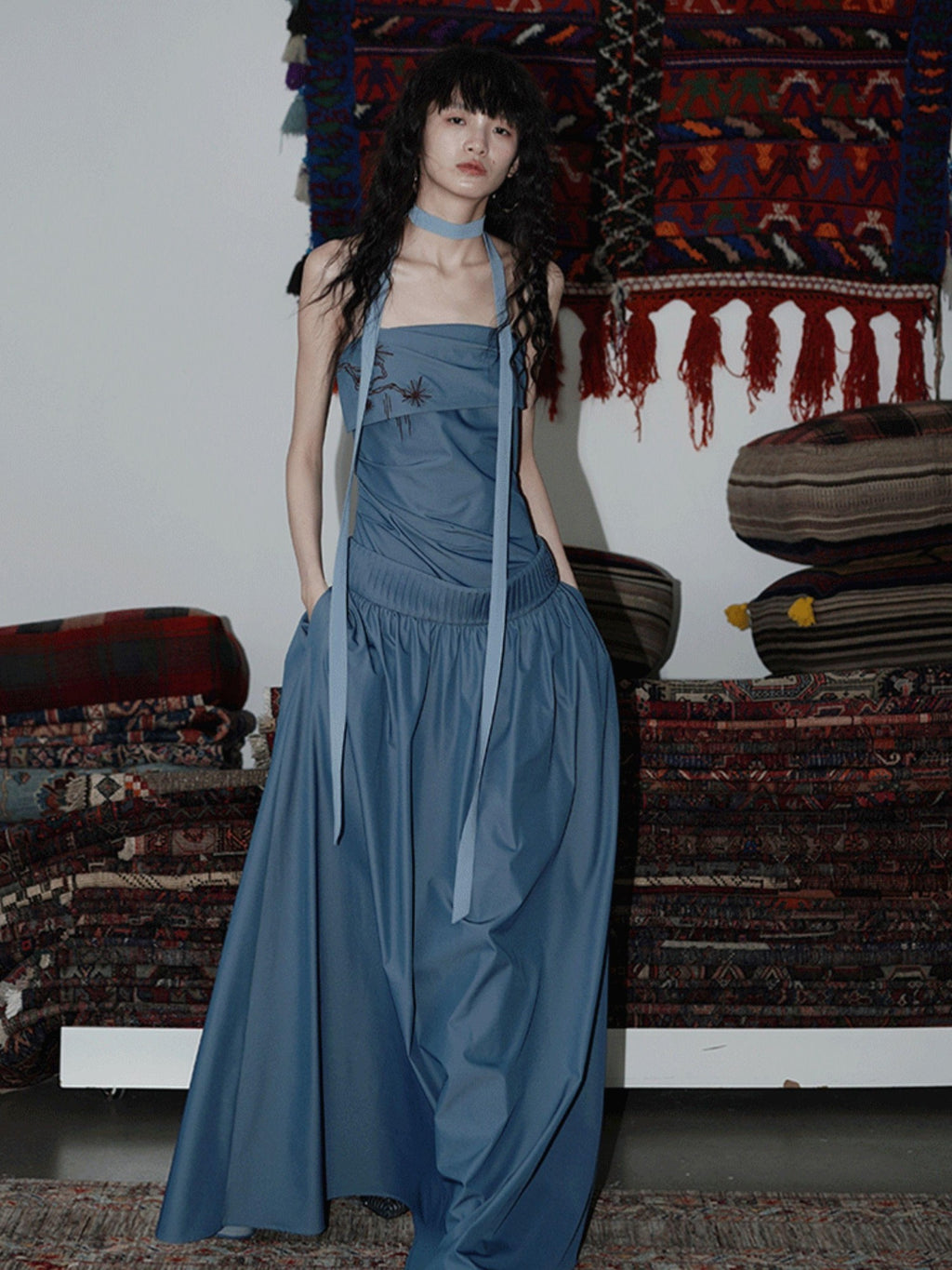 badtaste Embroidered New Chinese Faux Two Piece Women's Strapless Maxi Dresses