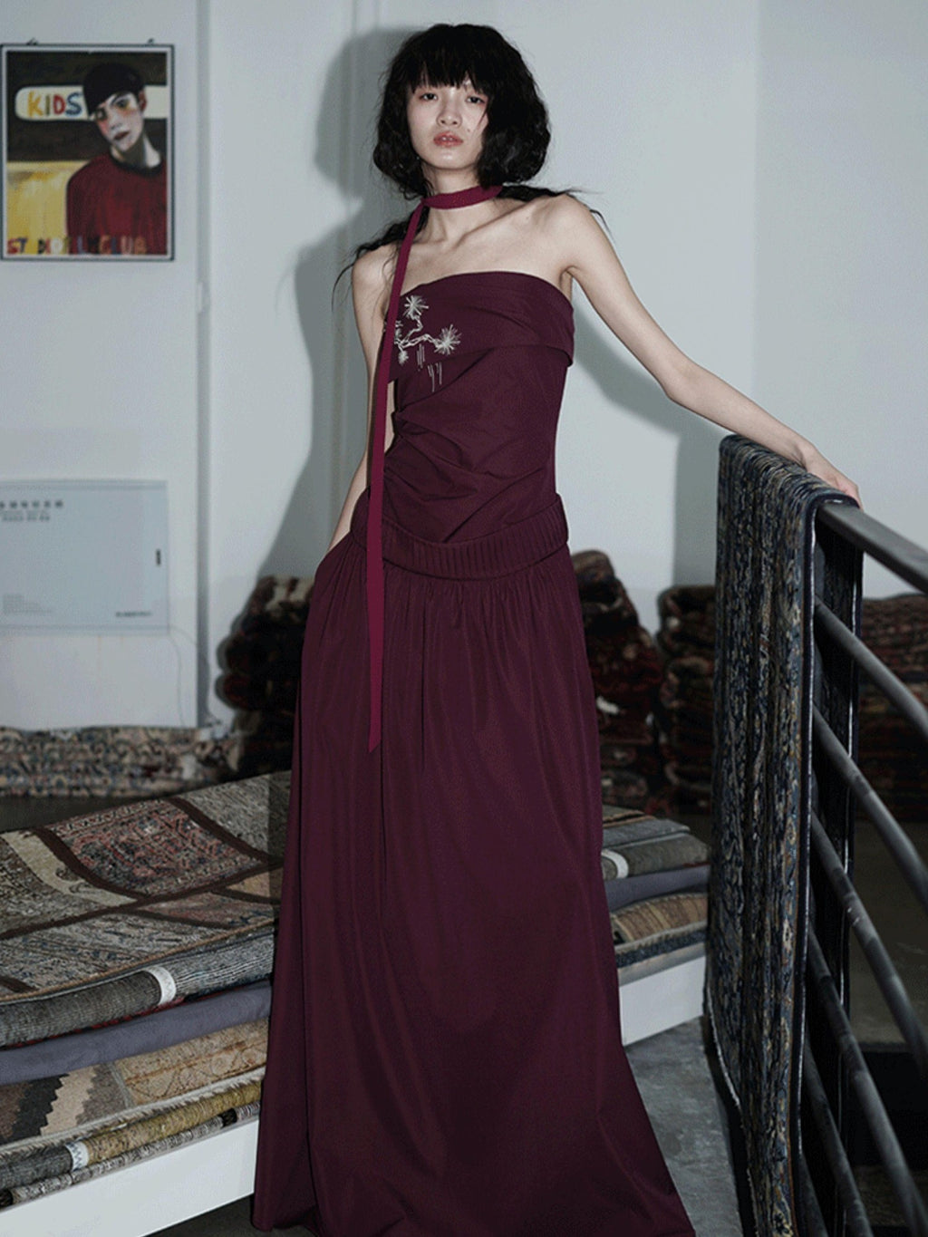 badtaste Embroidered New Chinese Faux Two Piece Women's Strapless Maxi Dresses