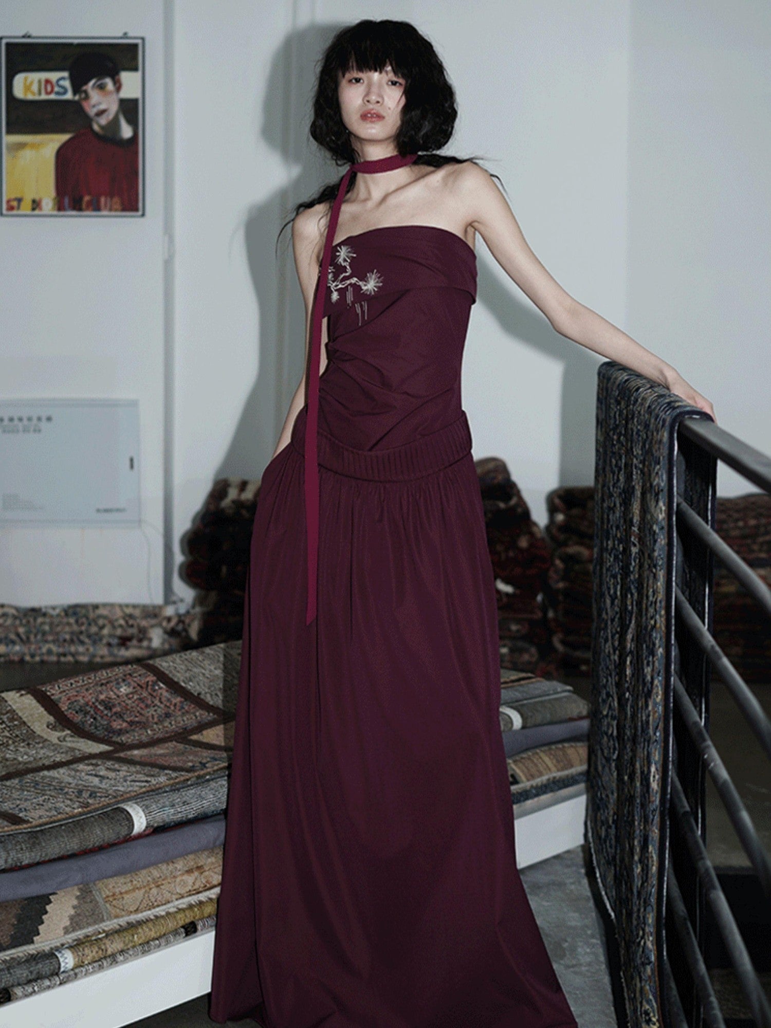 badtaste Embroidered New Chinese Faux Two Piece Women's Strapless Maxi Dresses