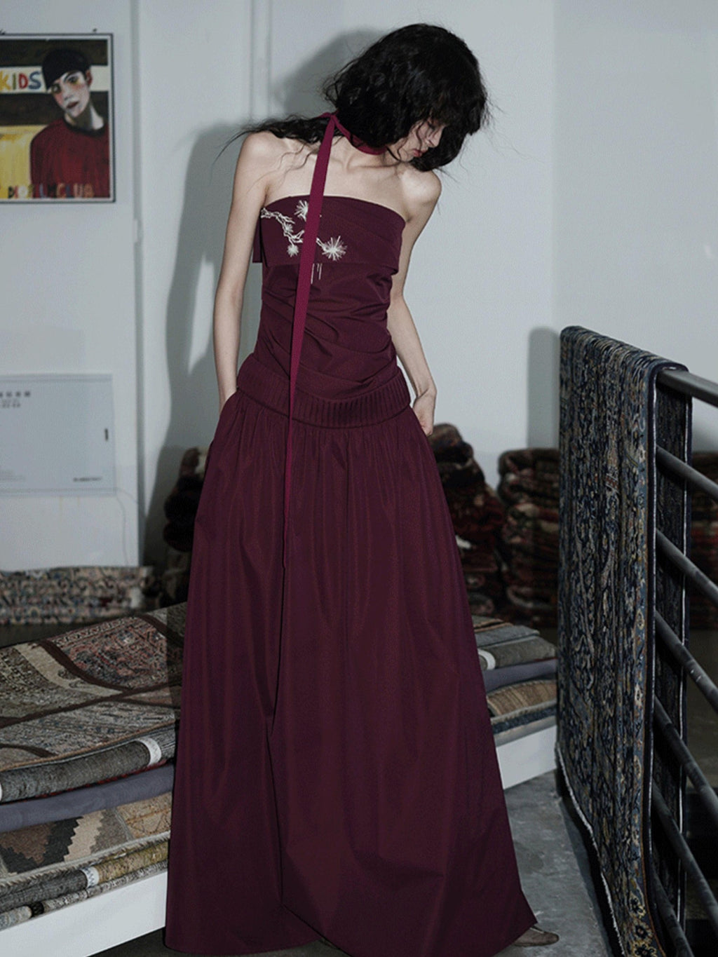 badtaste Embroidered New Chinese Faux Two Piece Women's Strapless Maxi Dresses