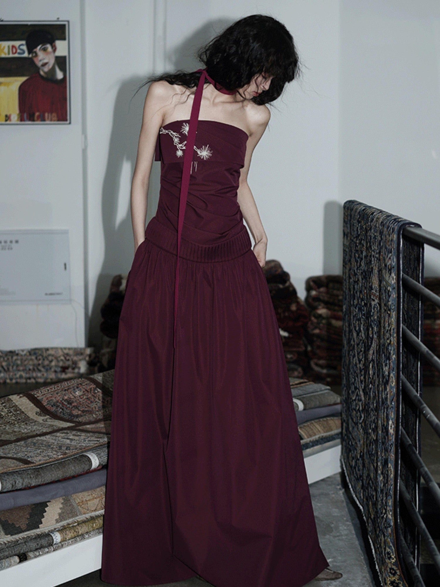 badtaste Embroidered New Chinese Faux Two Piece Women's Strapless Maxi Dresses