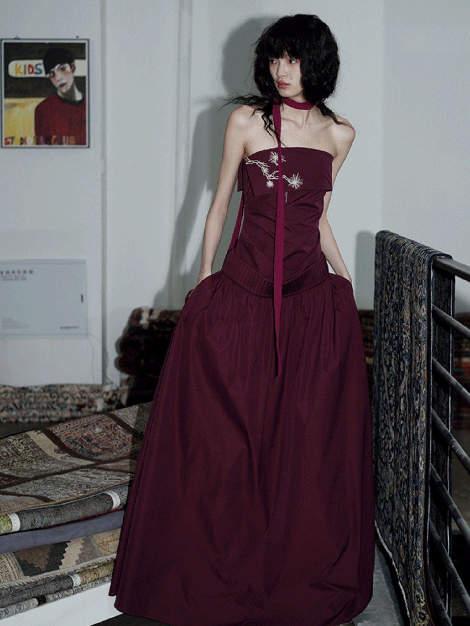 badtaste Embroidered New Chinese Faux Two Piece Women's Strapless Maxi Dresses