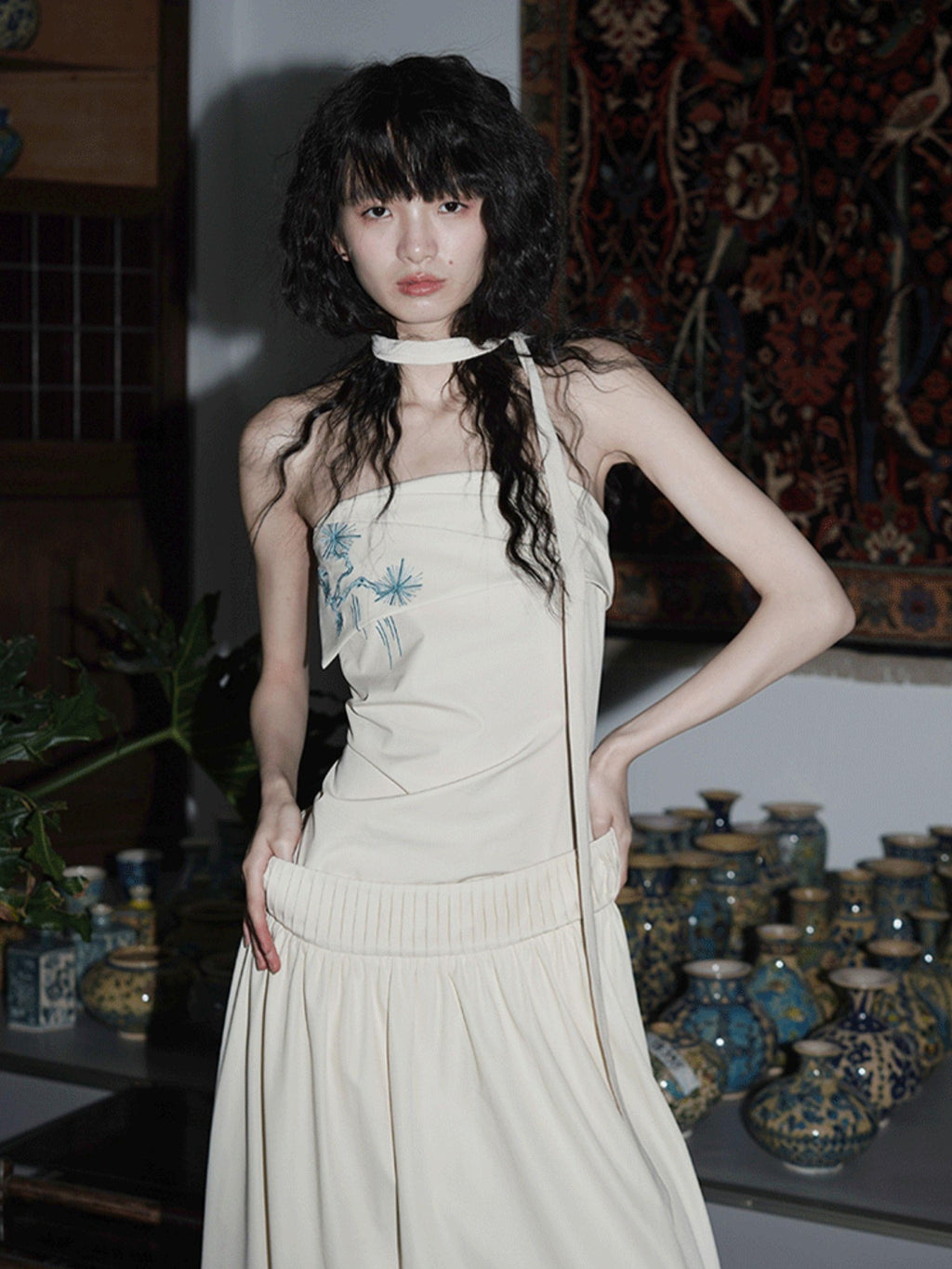 badtaste Embroidered New Chinese Faux Two Piece Women's Strapless Maxi Dresses