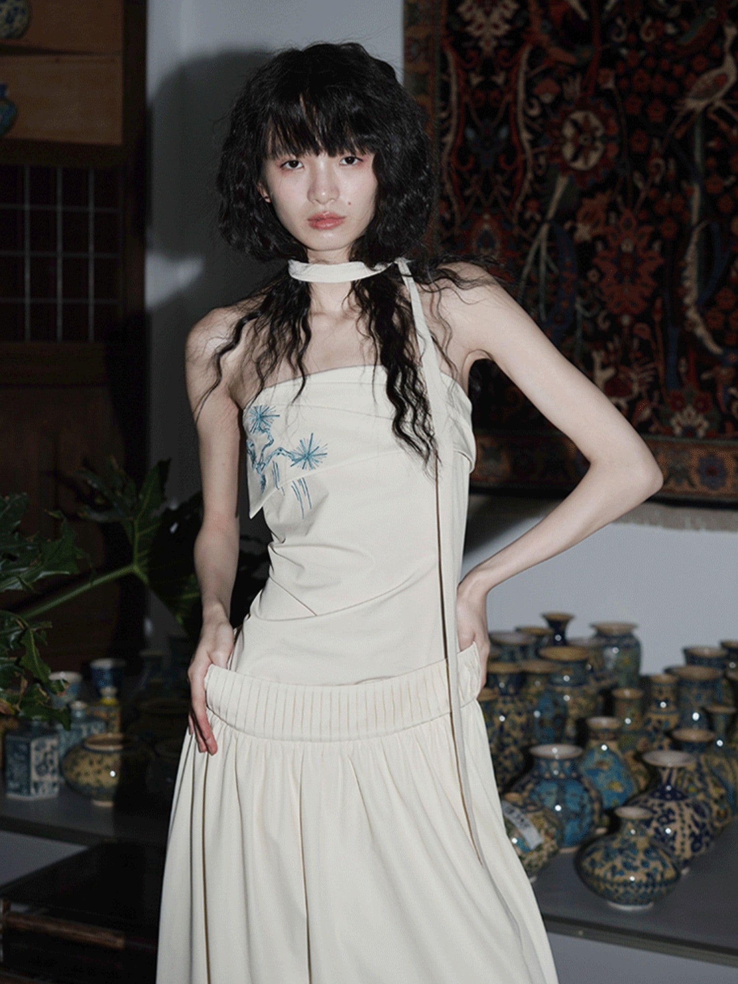 badtaste Embroidered New Chinese Faux Two Piece Women's Strapless Maxi Dresses