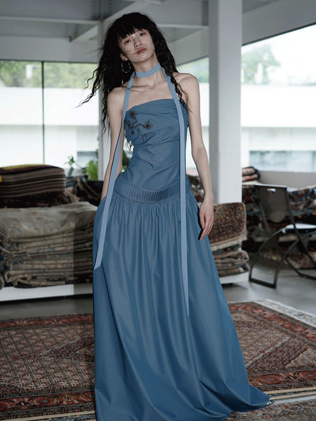 badtaste Embroidered New Chinese Faux Two Piece Women's Strapless Maxi Dresses