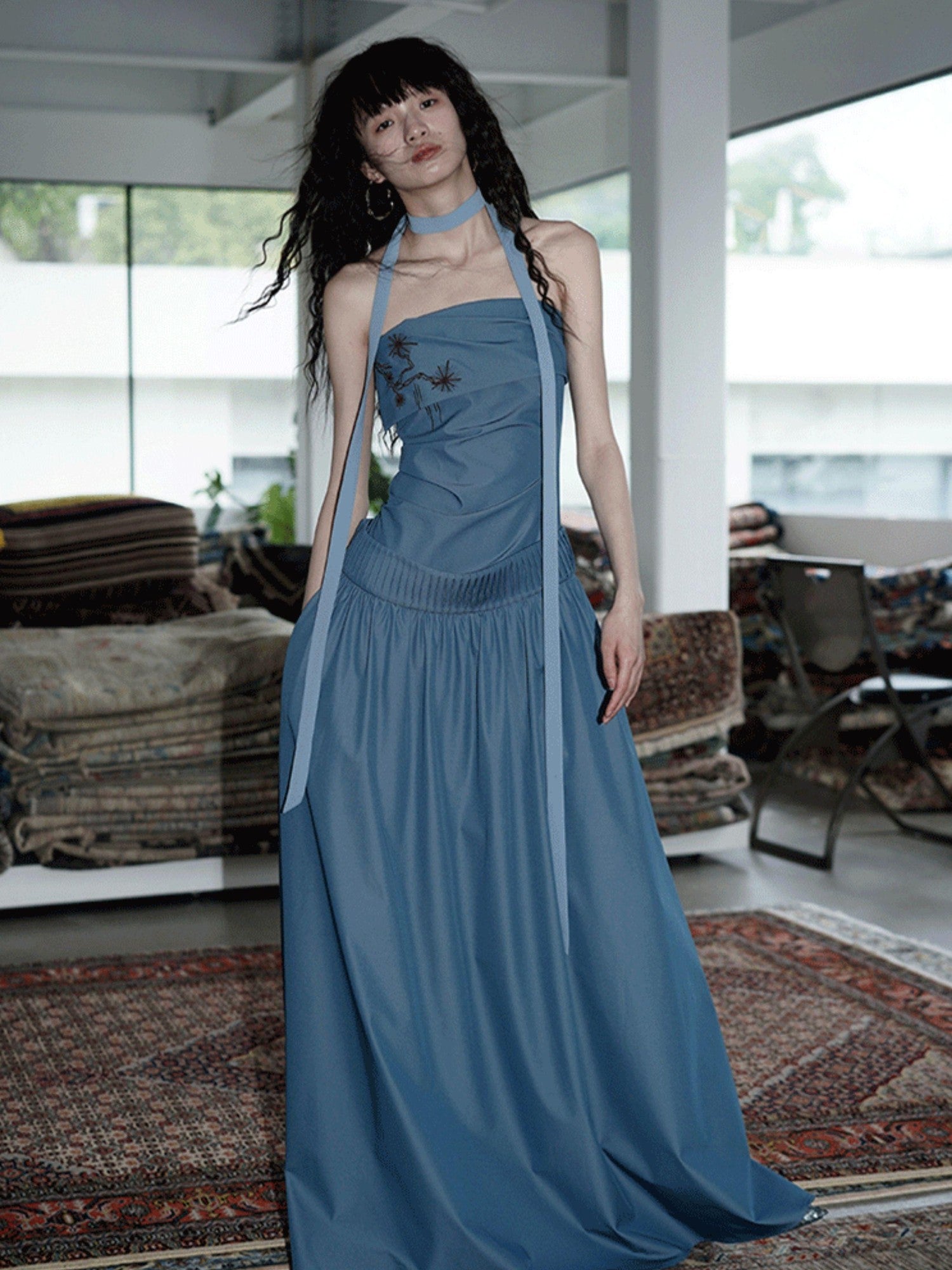 badtaste Embroidered New Chinese Faux Two Piece Women's Strapless Maxi Dresses