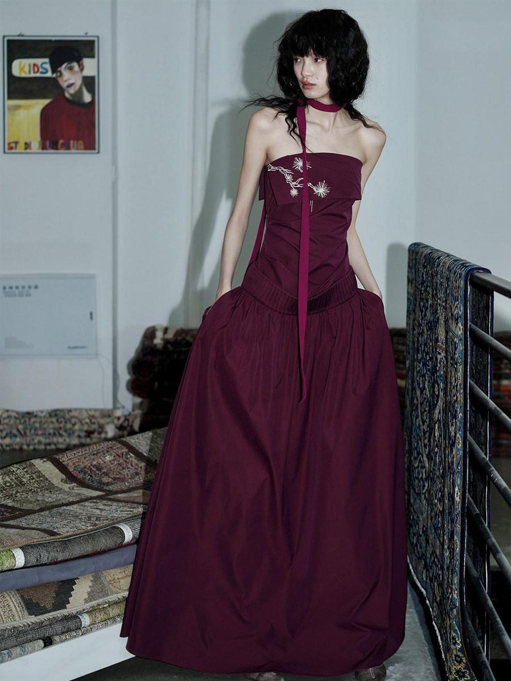 badtaste Embroidered New Chinese Faux Two Piece Women's Strapless Maxi Dresses