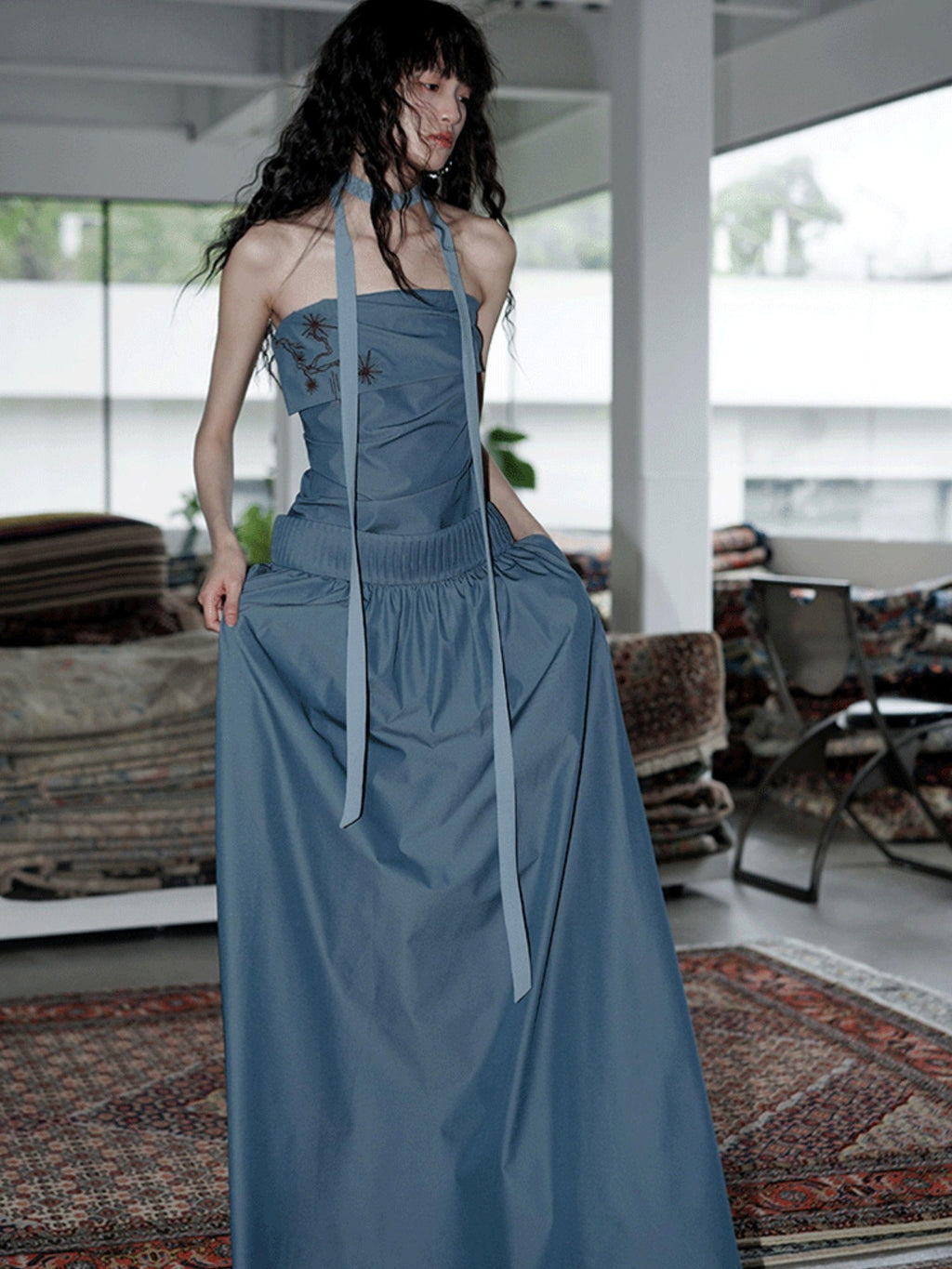 badtaste Embroidered New Chinese Faux Two Piece Women's Strapless Maxi Dresses