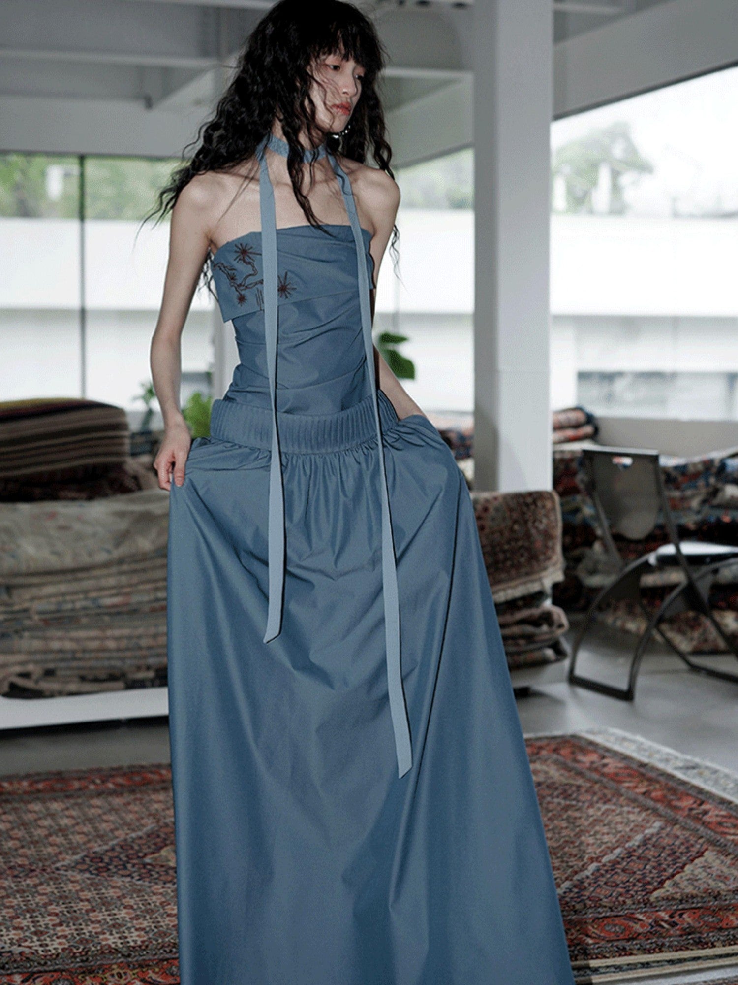 badtaste Embroidered New Chinese Faux Two Piece Women's Strapless Maxi Dresses