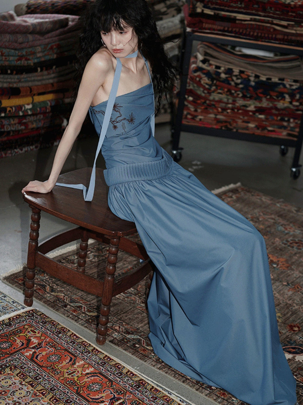 badtaste Embroidered New Chinese Faux Two Piece Women's Strapless Maxi Dresses