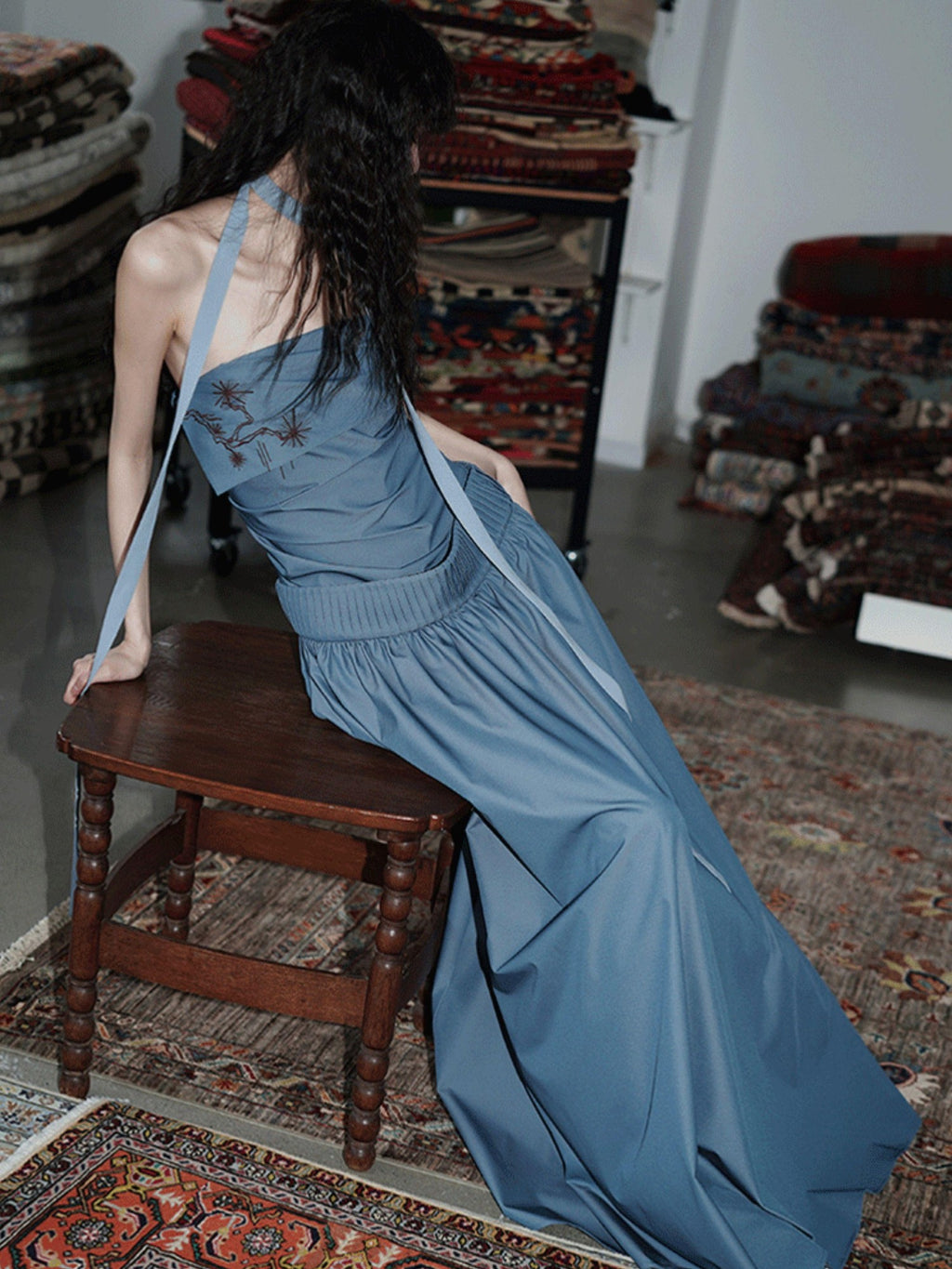 badtaste Embroidered New Chinese Faux Two Piece Women's Strapless Maxi Dresses