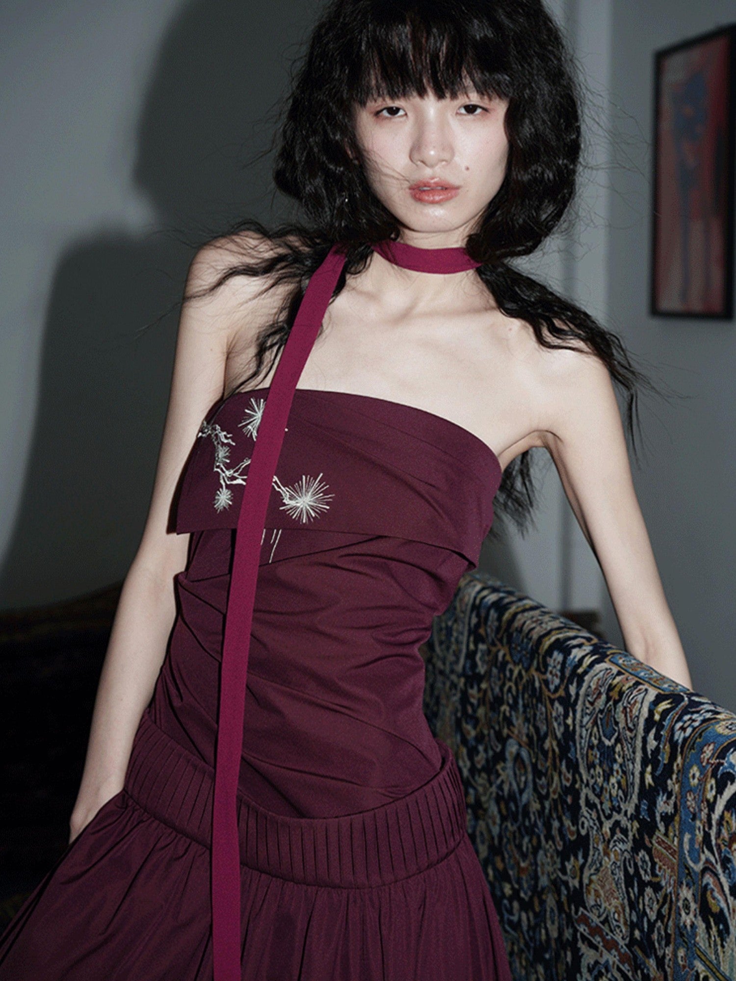 badtaste Embroidered New Chinese Faux Two Piece Women's Strapless Maxi Dresses