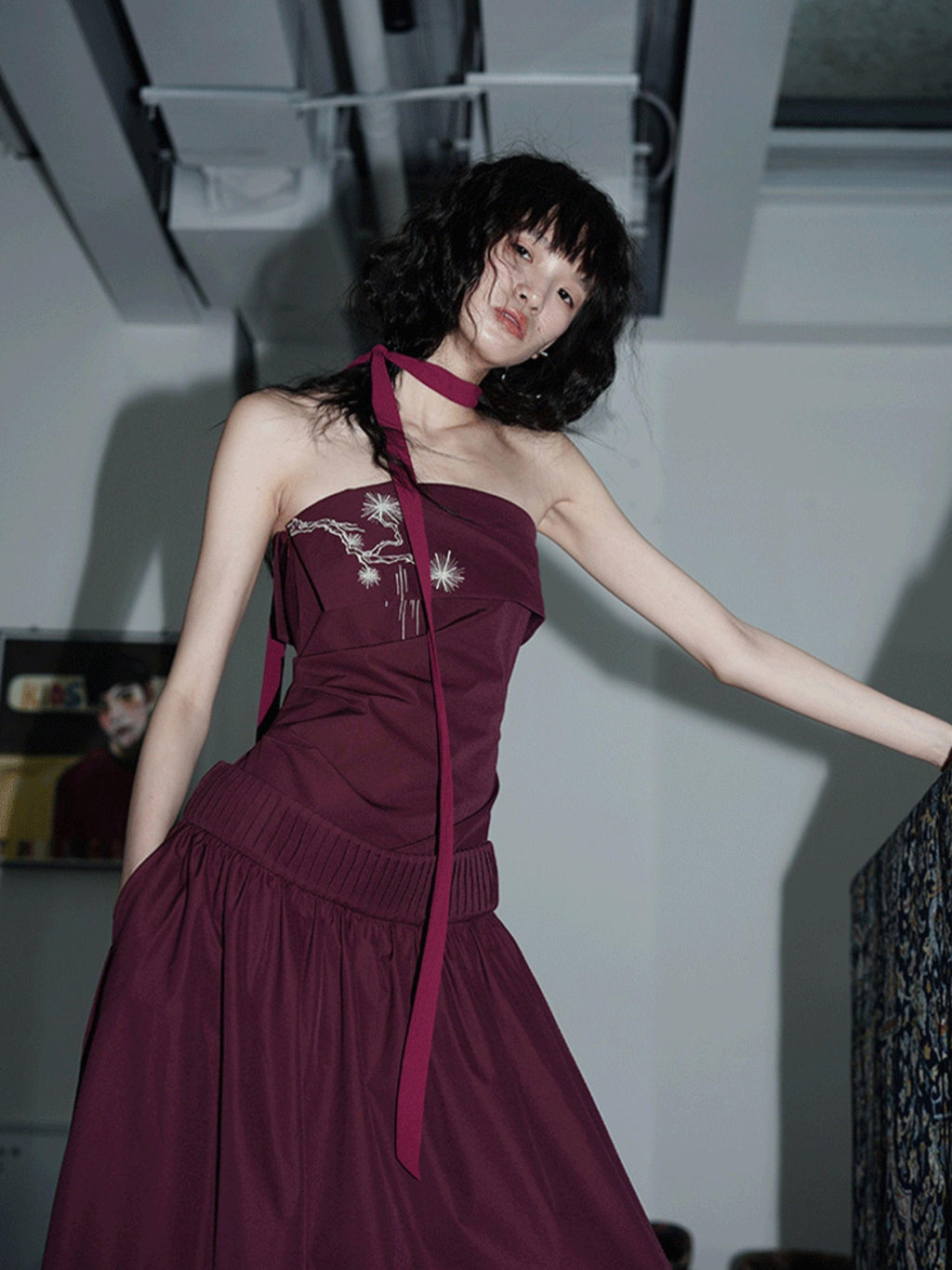 badtaste Embroidered New Chinese Faux Two Piece Women's Strapless Maxi Dresses