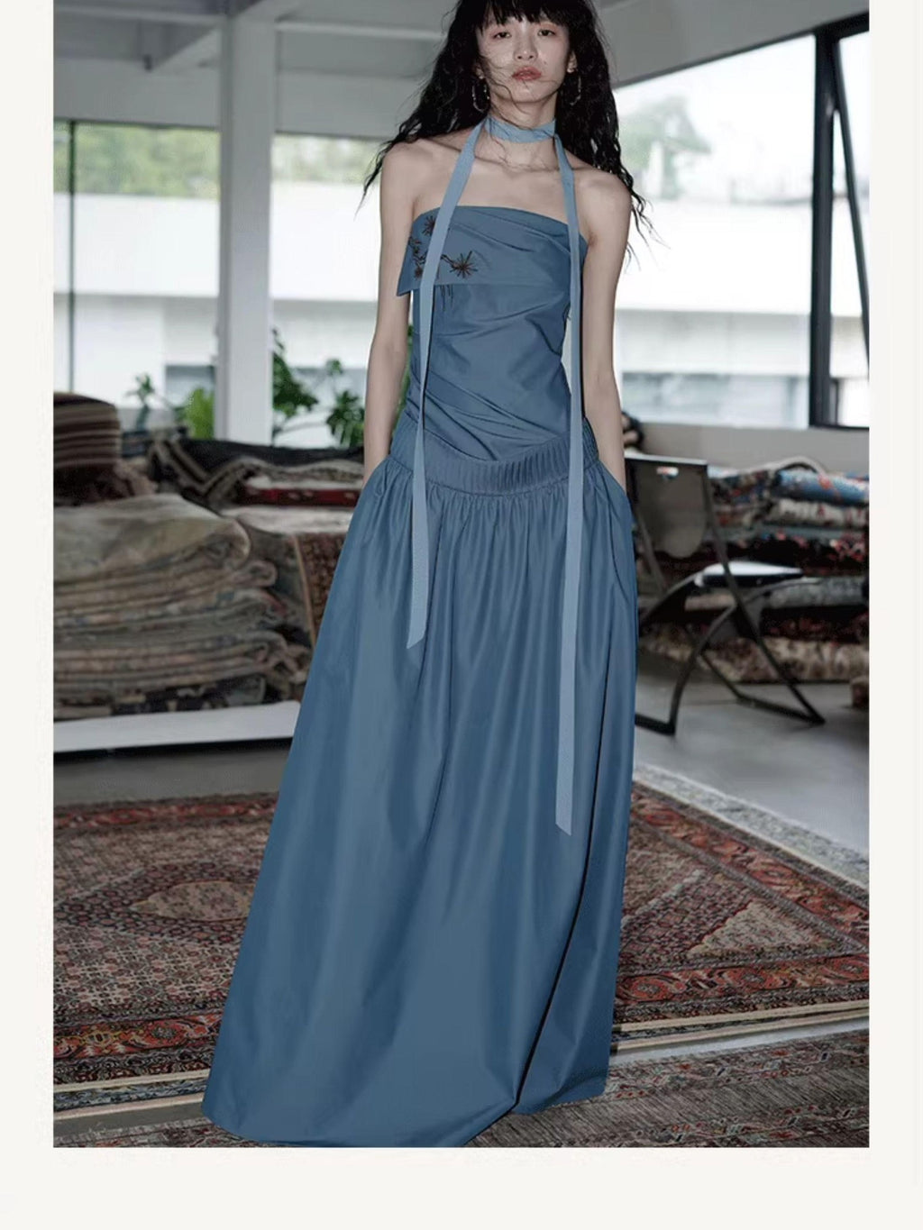 badtaste Embroidered New Chinese Faux Two Piece Women's Strapless Maxi Dresses