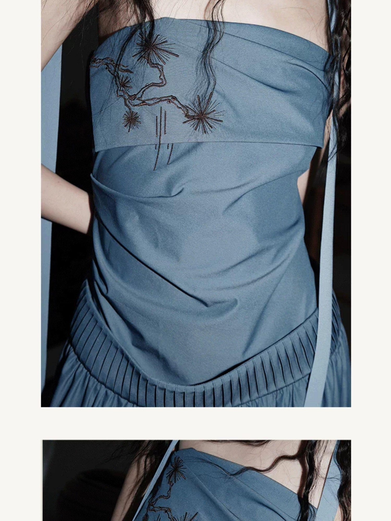badtaste Embroidered New Chinese Faux Two Piece Women's Strapless Maxi Dresses