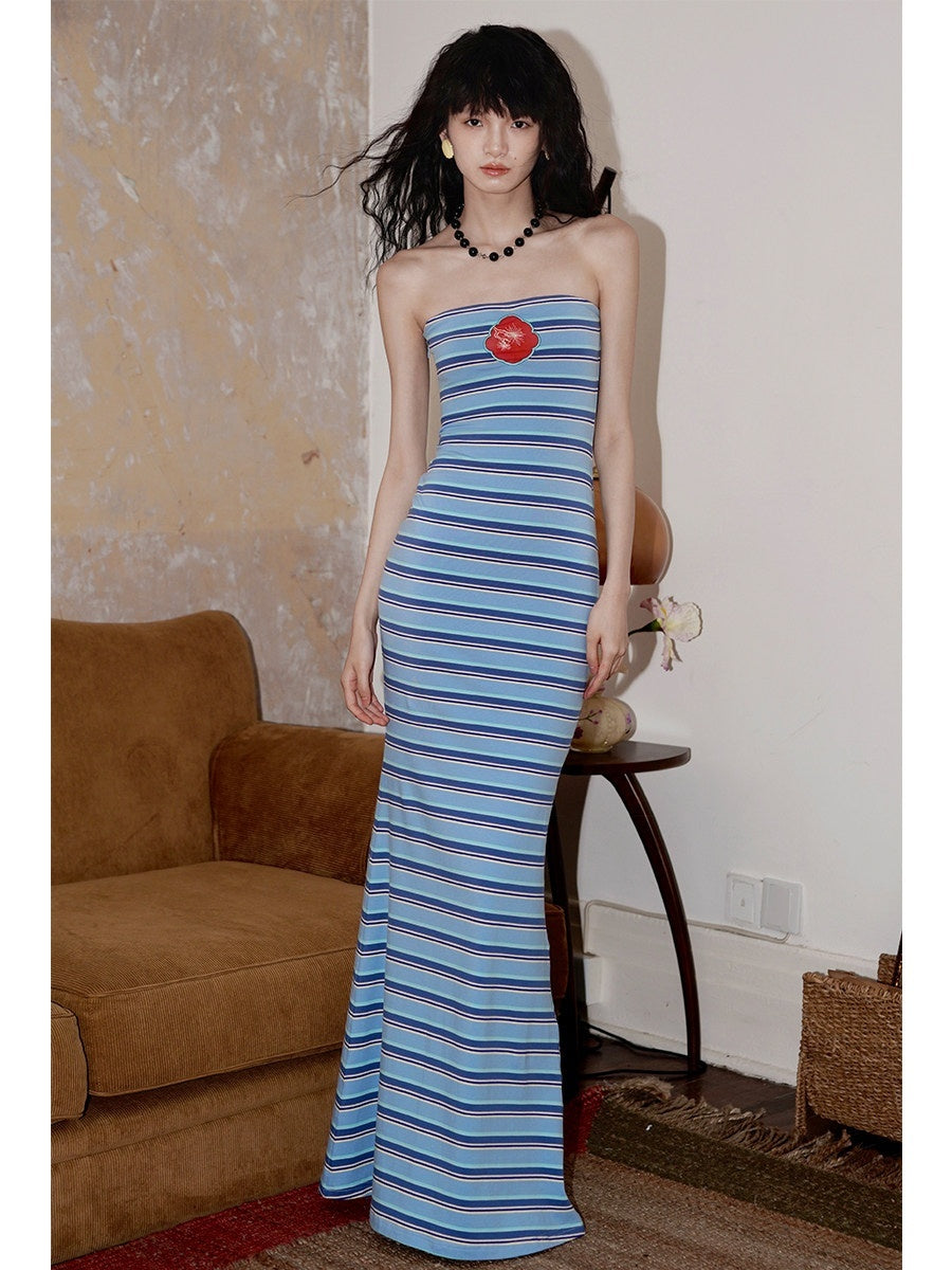 badtaste_Embroidered_Striped_Chinese_Women's_Knit_Strapless_Maxi_Dresses_805451673918_MISSTT
