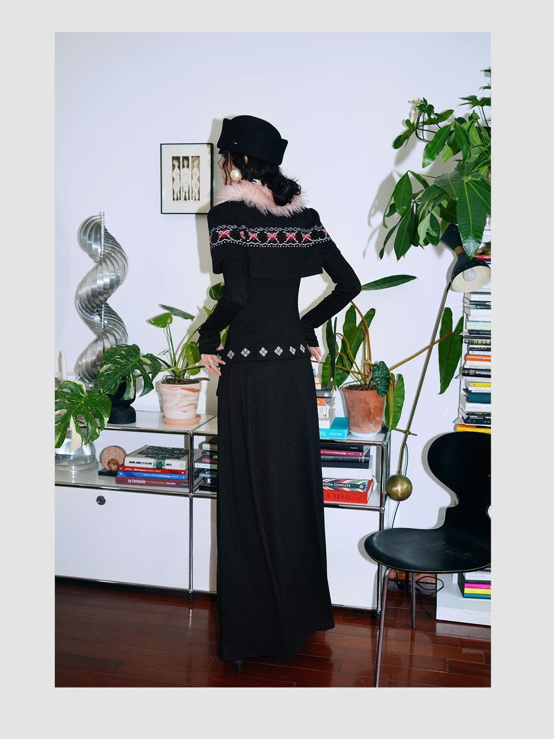 badtaste Fair Isle Cross Stitch Vintage Fitted Waist Women's Knit Casual Maxi Dresses
