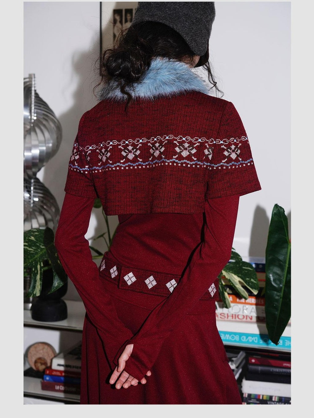 badtaste Fair Isle Cross Stitch Vintage Fitted Waist Women's Knit Casual Maxi Dresses