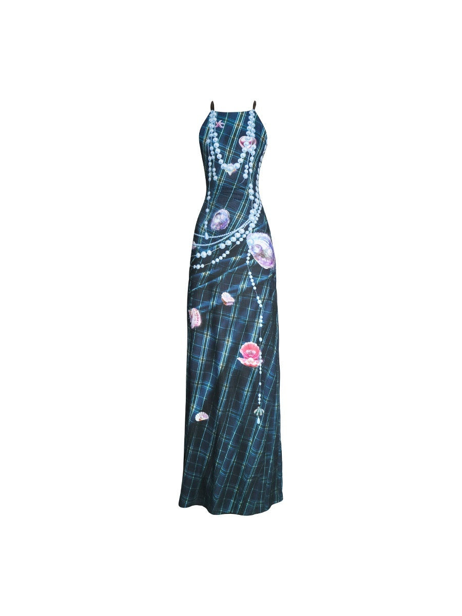 badtaste_Faux_3d_Plaid_Broken_Pearl_Print_Backless_Slim_Women's_Halter_Maxi_Dresses_908457645590_MISSTT
