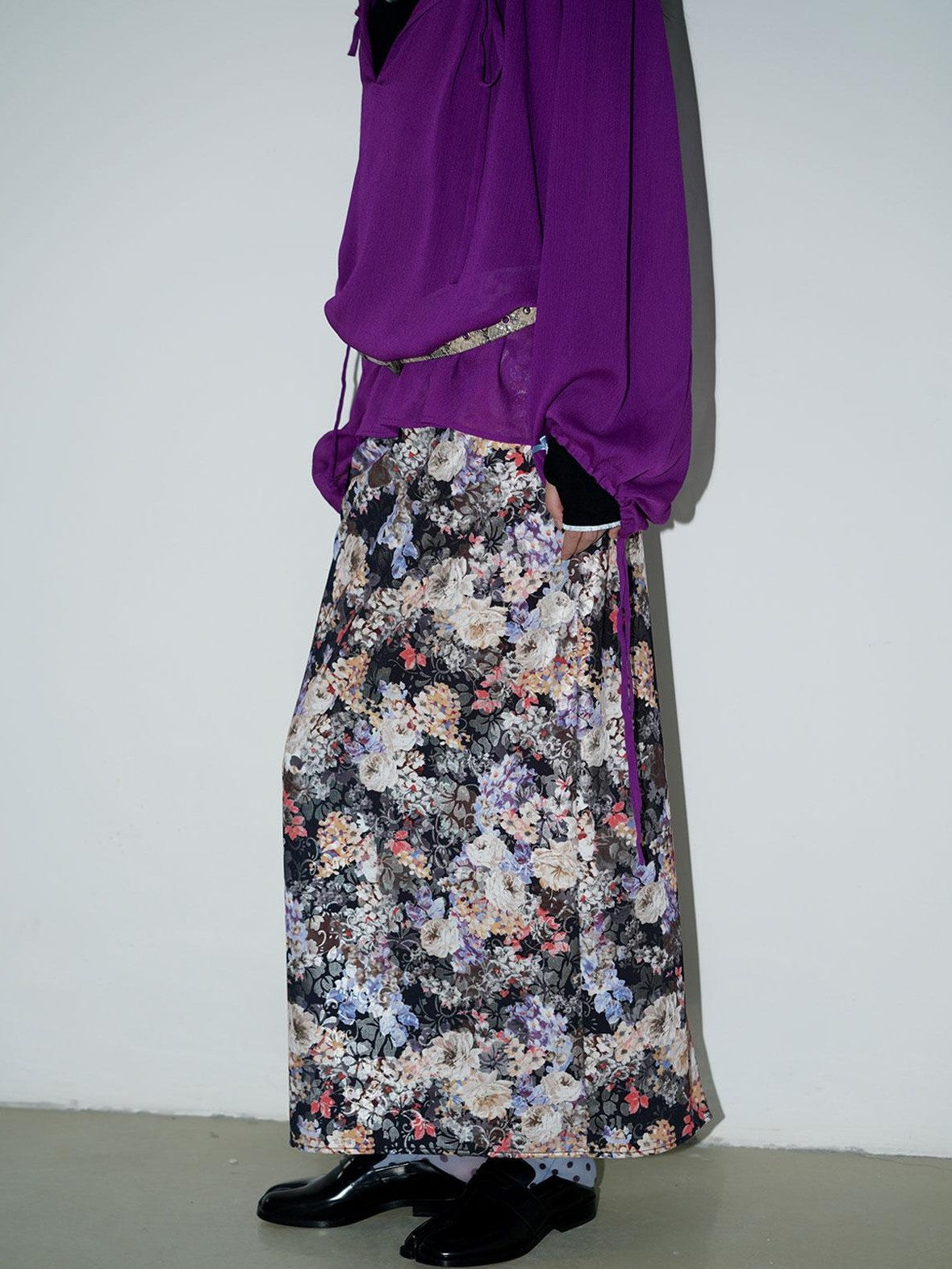 badtaste Floral Metallic Foil Pleated H Silhouette Women's Maxi Skirts